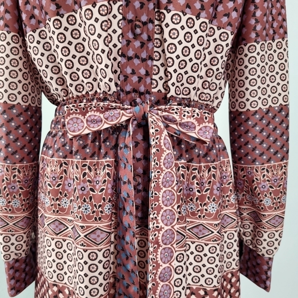 Vintage Boho Floral Print Long Sleeve Dress Button Up Medium - Picture 5 of 11